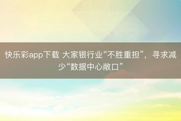 快乐彩app下载 大家银行业“不胜重担”，寻求减少“数据中心敞口”