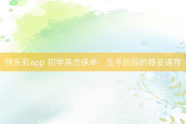 快乐彩app 初学英杰保举：生手阶段的稳妥遴荐
